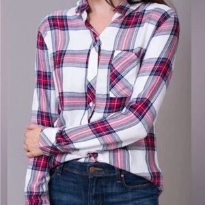 Rails Hunter Plaid Shirt Womens Size Small Rose White 100% Rayon Classic